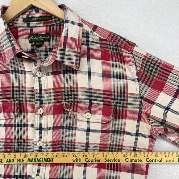 EDDIE BAUER Shirt Mens L Heavy Flannel Plaid Classic Fit Button Up Cotton Red - Picture 14 of 16